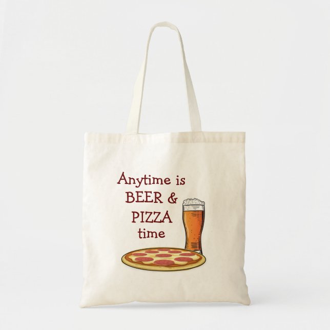 PIZZA BEER ANYTIME Cartoon Tragetasche (Vorne)