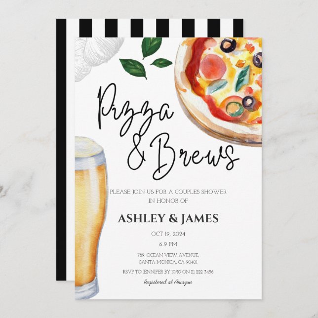 Pizza & Beer Brew Couples Bridal Polterabend Einladung (Vorne/Hinten)