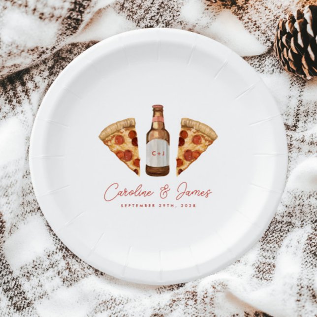Pizza & Beer Casual Couples Wedding Bridal Shower Pappteller (Von Creator hochgeladen)