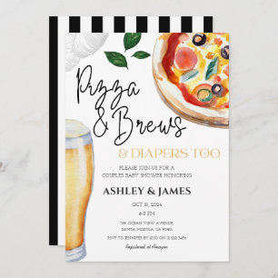 Pizza & Beer Diapers Lässige Paare Kinderdusche Einladung