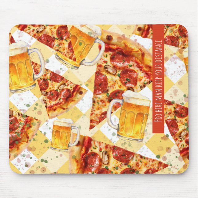 Pizza & Bier - Pro hier behalte man Ihre Distanz Mousepad (Vorne)