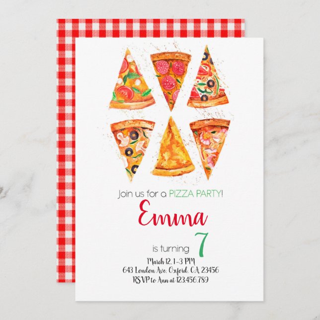 Pizza Birthday Invitation, Pizza Invitation, Einladung (Vorne/Hinten)