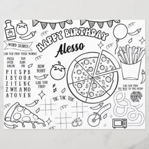 Pizza Birthday Party Colour Page Tischset