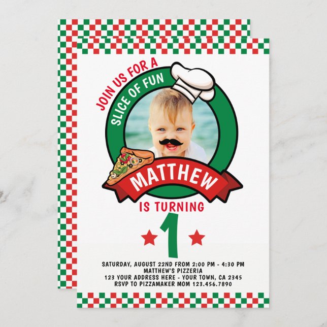 Pizza Birthday Party Einladung (Vorne/Hinten)