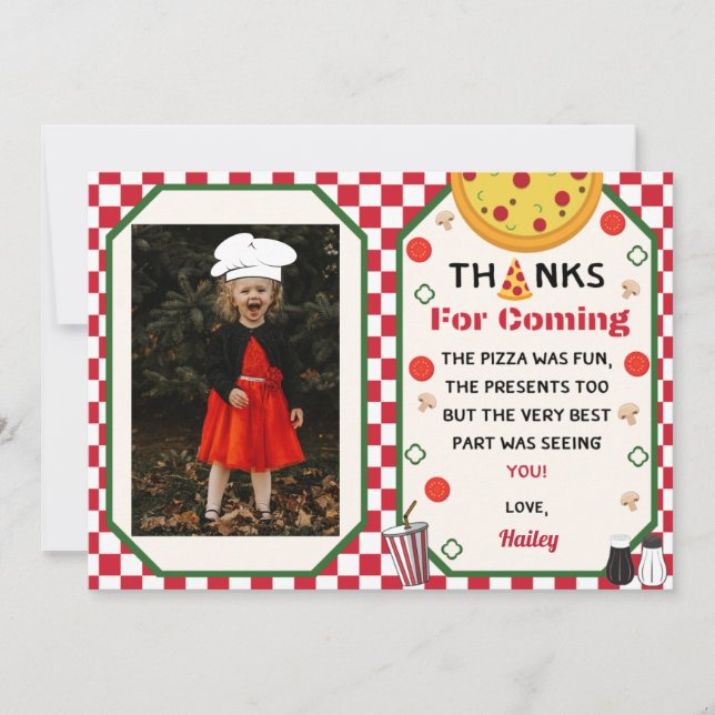 Pizza Birthday Party Foto Vielen Dank Dankeskarte (Vorderseite)