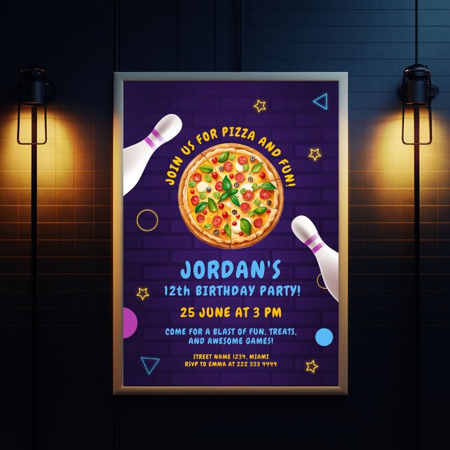 Pizza Bowling Fun Geburtstagsparty Einladung (Von Creator hochgeladen)