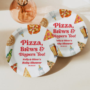 Pizza Brautpaar und Windeln zu Pizza Bier Babypart Pappteller