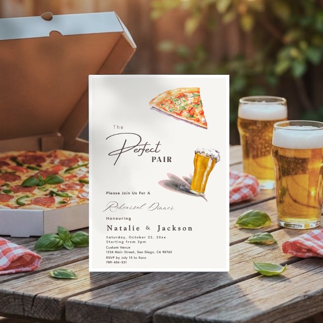 Pizza & Brews Das perfekte Pair Probe Dinner Einladung (Pizza & Brews The Perfect Pair Rehearsal Dinner Invitation)