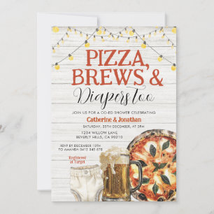 Pizza, Brews & Diapers auch, Baby Dusche Weißholz Einladung