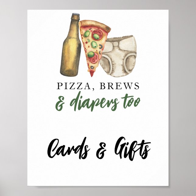 Pizza, Brews & Diapers Karten und Geschenke Babydu Poster (Vorne)