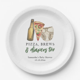 Pizza, Brews und Diapers zu Baby-Dusche Pappteller
