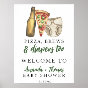 Pizza, Brews und Diapers zu Baby-Dusche Poster