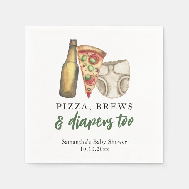Pizza, Brews und Diapers zu Baby-Dusche Serviette (Vorderseite)