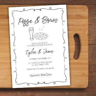 Pizza & Brews Whimsical Hand Drawn Couples Dusche Einladung