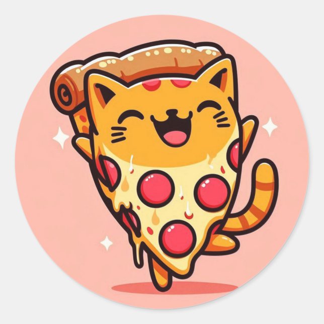 Pizza cat Cartoon Runder Aufkleber (Vorderseite)