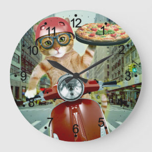 Pizza cat - Katze - Pizzeria Große Wanduhr
