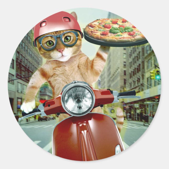 Pizza cat - Katze - Pizzeria Runder Aufkleber (Vorderseite)