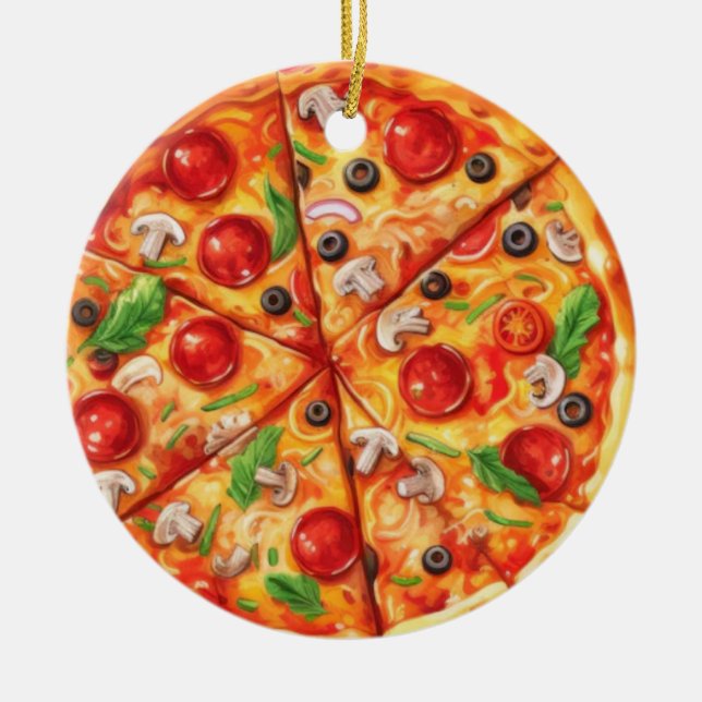 Pizza Christmas, Funny Foodie, White Elephant Gift Keramik Ornament (Vorne)