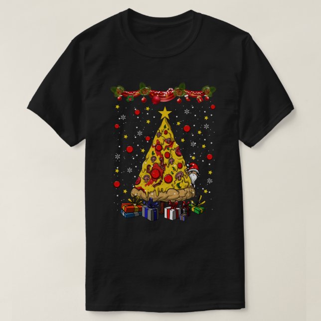 Pizza Christmas Pizza Weihnachtsbaum T-Shirt (Design vorne)