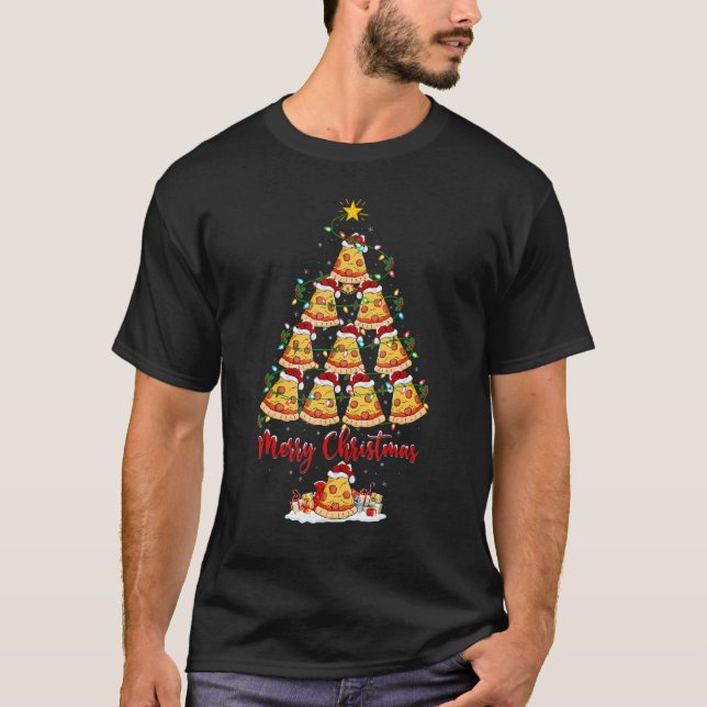 Pizza Christmas Tree Lights Pizza Xmas T-Shirt (Vorderseite)