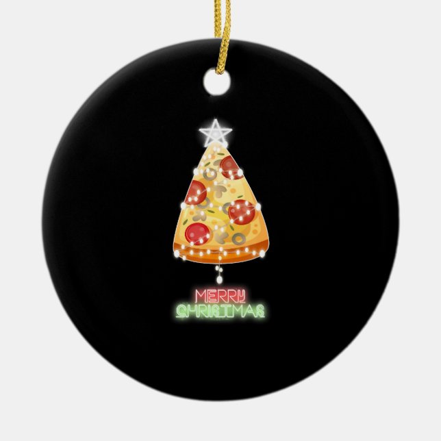 Pizza Christmas Tree Lights Xmas Gamer Keramik Ornament (Vorne)