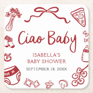 Pizza Ciao Baby Dusche Rechteckiger Pappuntersetzer