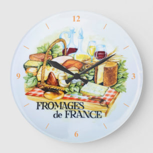 Pizza Clock. Fromages De France Große Wanduhr