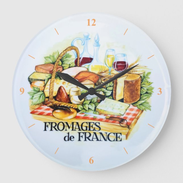 Pizza Clock. Fromages De France Große Wanduhr (Vorderseite)