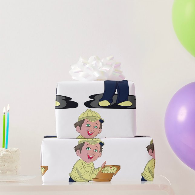 Pizza Delivery Boy Food Wrapping Paper Geschenkpapier (Von Creator hochgeladen)