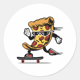 Pizza Delivery, Funny Pizza Skateboarding Runder Aufkleber