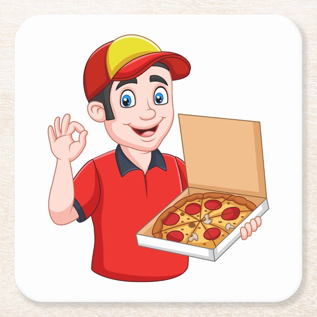 Pizza Delivery Rechteckiger Pappuntersetzer (Cartoon Pizza Guy!)