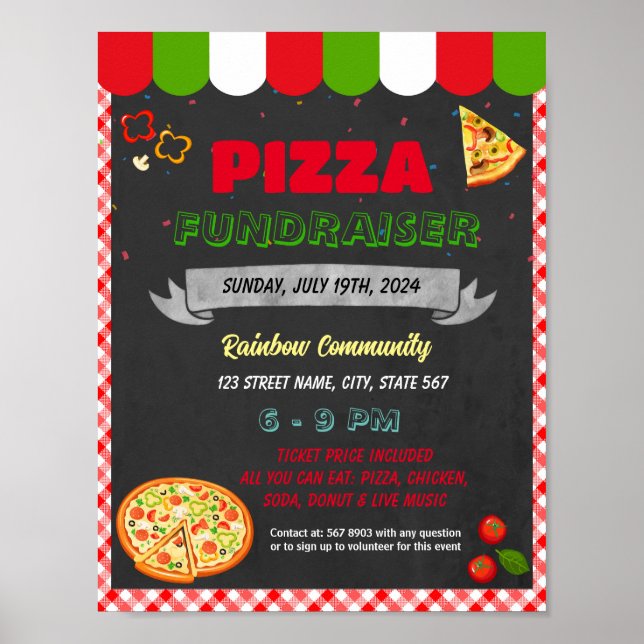 Pizza Dinner Fundraiser Veranstaltungsvorlage Poster (Vorne)