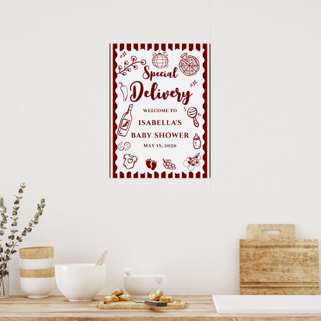 Pizza Doodle Speziallieferung Baby Shower Poster (Küche)