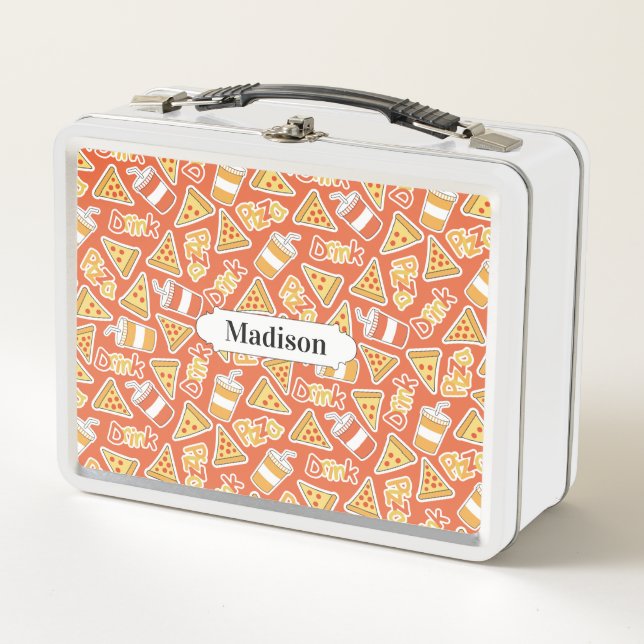 Pizza & Drink Pattern individuelle Name Lunch Box (Vorderseite)