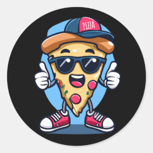 Pizza-Druckdesign mit einem süßen Hut Runder Aufkleber