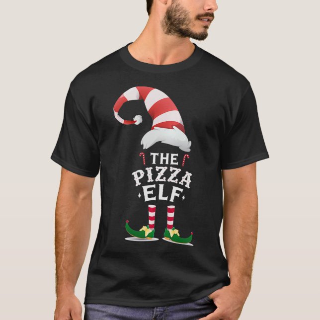 Pizza Elf Funny Christmas Weihnachts Weihnachtsmot T-Shirt (Vorderseite)