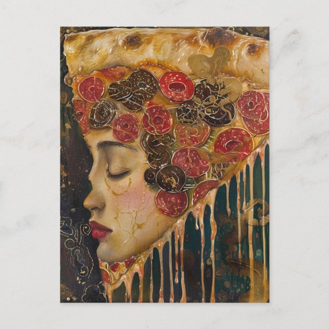 Pizza Face Klimt Abstrakt Postkarte (Vorderseite)