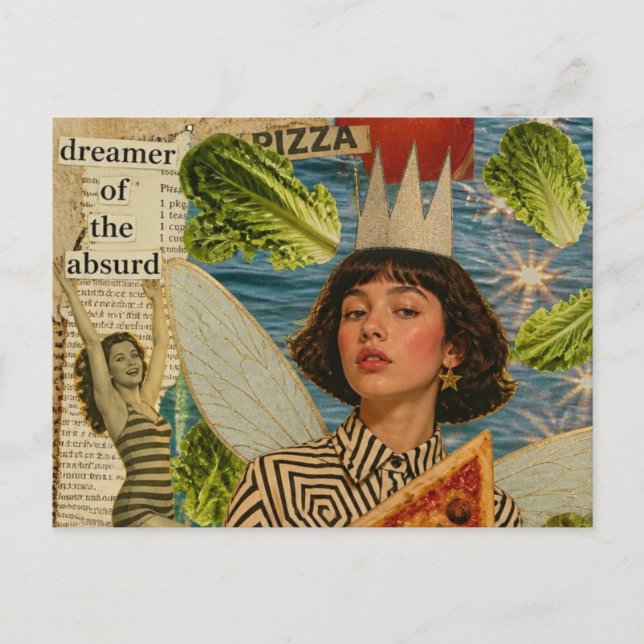 Pizza Fee Mixed Media Collage Postkarte (Vorderseite)