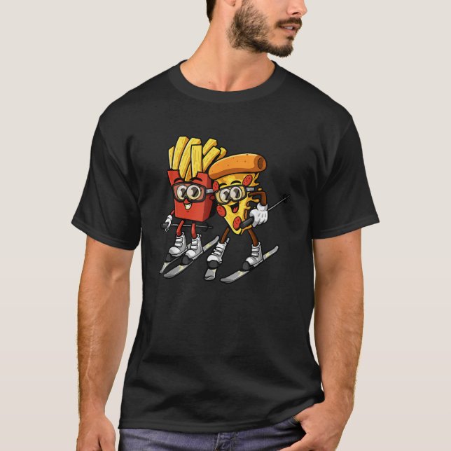 Pizza French Fries Ski Funny Skiier Fast Food Skii T-Shirt (Vorderseite)
