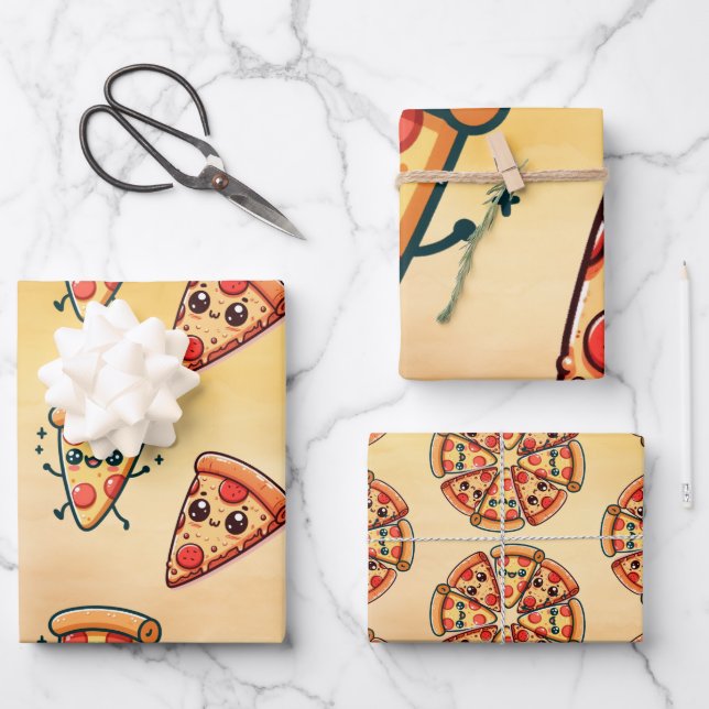 Pizza Fun Geschenkpapier Set (Vorderseite)