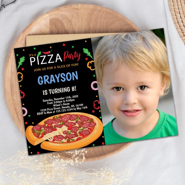 Pizza Geburtstagsfeier Einladung mit Foto (Pizza Birthday Invitations with photo)