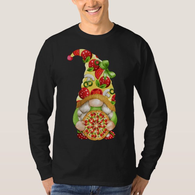 Pizza Gnome Niedlich Pizza Pattern Funny Gnomie T-Shirt (Vorderseite)