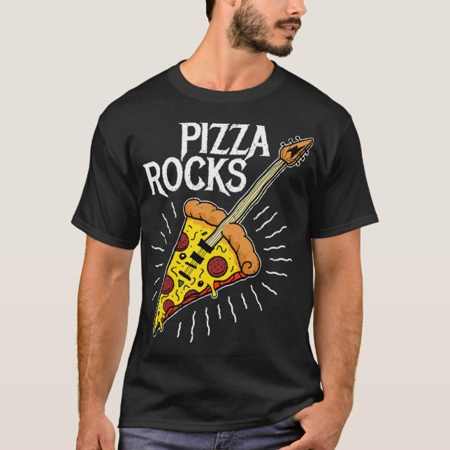 Pizza Guitar - Funny Pizza Rocks T-Shirt (Vorderseite)