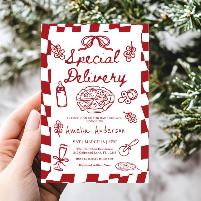Pizza Hand Drawn Special Delivery Baby Shower Einladung (Von Creator hochgeladen)