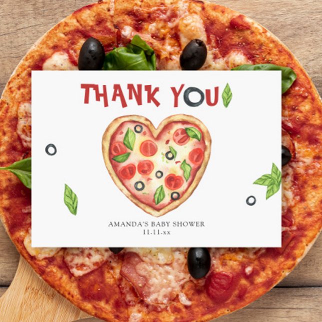 pizza heart watercolor baby shower THANKS Dankeskarte (Von Creator hochgeladen)