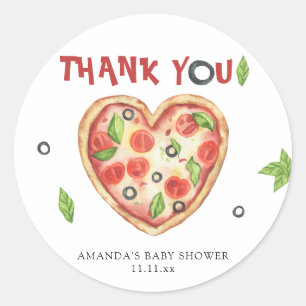 Pizza Herz Aquarell Baby Shower DANKE Runder Aufkleber