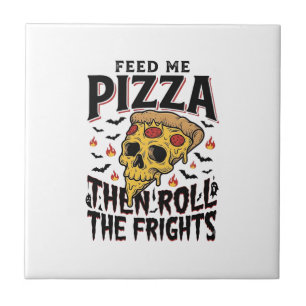 Pizza-Horror-Shirt Vintage-Gravur Filmnacht-D Fliese
