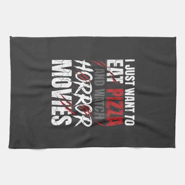 Pizza-Horrorfilme-Halloween-Design_1 Geschirrtuch (Horizontal)