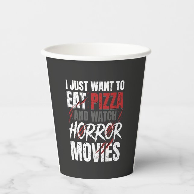 Pizza-Horrorfilme-Halloween-Design_1 Pappbecher (Vorderseite)
