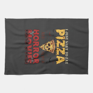 Pizza-Horrorfilme-Halloween-Skatschädel-Fledermäus Geschirrtuch